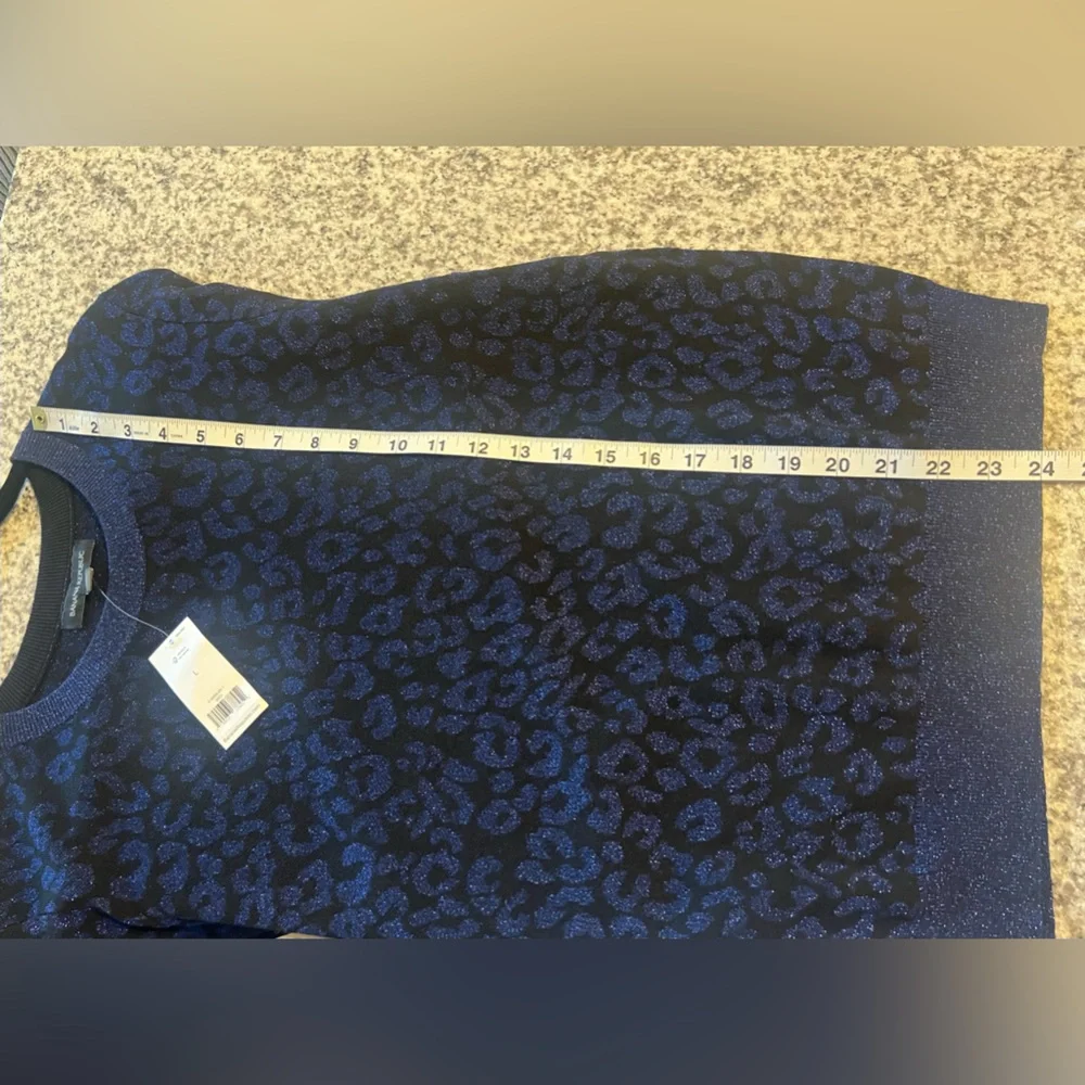 Banana Republic Black And Blue Leopard Print Round Neck Long Sleeve Sweater Lg